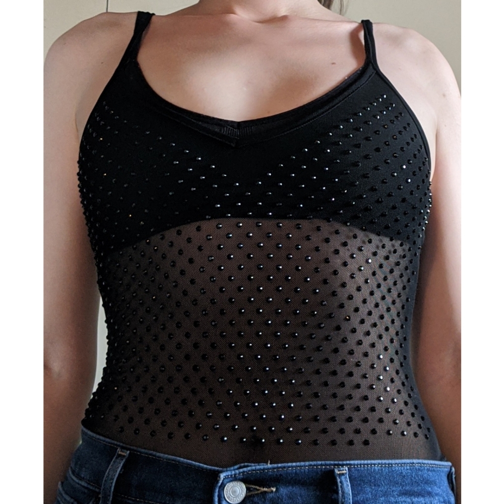 ☆2/$30☆ Sheer Rhinestone Bodysuit